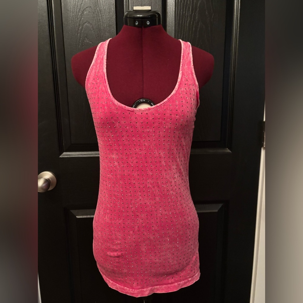 Y2K Vintage Vocal Pink Studded Gunmetal Crystal Racerback Hot Pink Tank Top